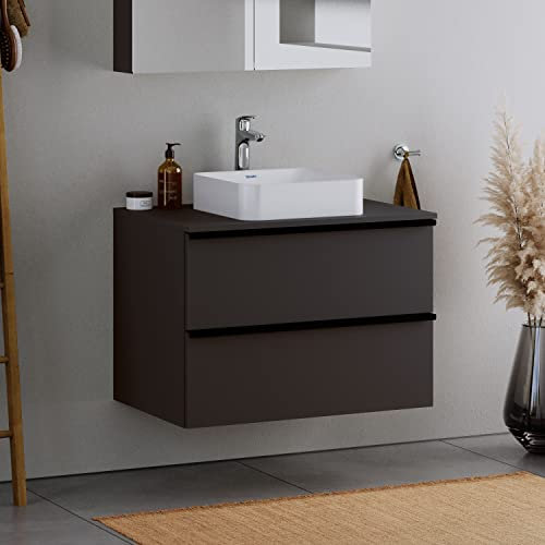 Duravit Badmöbel Unterschrank 80cm DuraPoint hängend für Aufsatzwaschbecken in Graphit Waschtischunterschrank mit 2 Schubladen, vormontiert