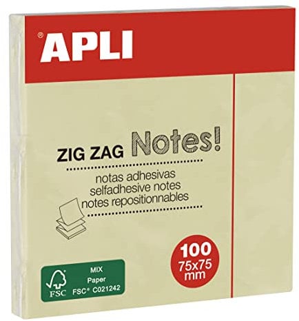 APLI 12078 - Notas adhesivas ZigZag CLASSIC 75 x 75 mm bloc de 100 hojas color amarillo