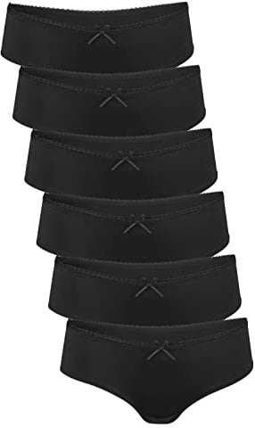 Fabio Farini 6er-Pack Schwarze Damen Hipster Panties mit Schleife am Bund, Größe: 42/44