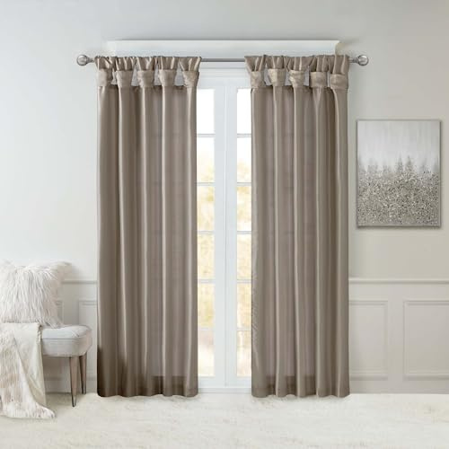 Madison Park Emilia Faux Silk Single Curtain with Privacy Lining, DIY Twist Tab Top, Window Drape for Living Room, Bedroom and Dorm, 108 L x 50 W, Pewter Brown