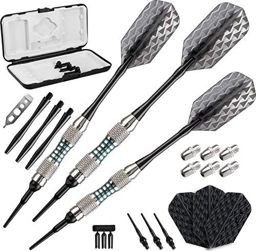 Viper Bobcat verstellbar Gewicht Soft Tip Darts mit Aufbewahrungs-/Reisetasche, Nickel Plated with Light Blue Rings