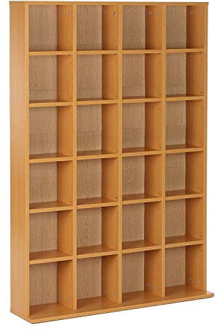 HOMCOM 480 CD/ 312 DVD Storage Unit, Media Storage Shelf, Wooden Display Unit with Adjustable Shelves, 89 x 130.5 cm, Beech Wood Finish