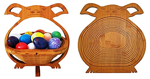 Cesta de Frutas Bambú Cerdo Cerditos Hermosa Plegable 30 X 30cm Madera Cuenco Frutero Decoración Cajón Verduras Plato Fruta,Ideal También como Platillo para Ollas,Sartenes Etc. por la Técnica Plegado,
