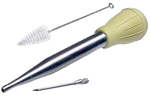 Bratensaftspritze aus Edelstahl 18/10, seidenmatt gebürstet, Spritze abschraubbar, schwere Profiqualität, Lieferung erfolgt mit Spülbürste/Länge: 32 cm | ERK