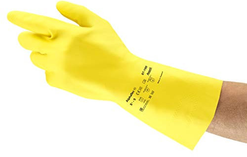 Ansell AlphaTec 87-190 Chemikalienschutz-Handschuhe, Mehrzweck-Arbeitshandschuhe, Extradünn für Exzellente Tastsensibilität, Baumwoll Velours Innenausstattung, Gelb, Größe XL (12 Paar)