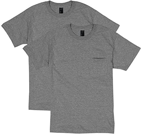 Hanes Men's Beefy, Heavyweight Cotton Pocket Tee, Full-Cut T-Shirt, 1, Charcoal Heather-2 Pack, Large (Pack of 2)