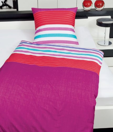 Janine Mako-Satin Bettwäsche J.D. by 8444-01 Fuchsia-rot