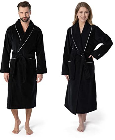 MÖVE Homewear Peignoir, Manteau avec col, 100% Coton Velours, Taille XL, Black (Noir)