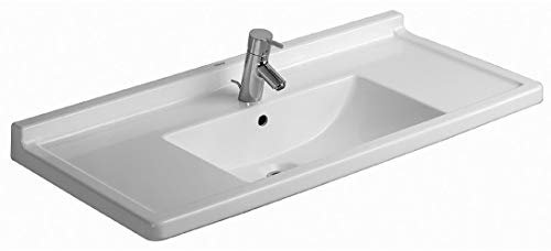 Duravit Starck 3 Möbelwaschtisch 105 cm Breite weiß | mit 1 Hahnloch | mit Überlaufschutz | Wandwaschtische aus Sanitärkeramik | Waschbecken mit Befestigungsmateriale zur Wandmontage