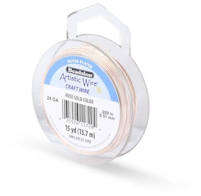 Artistic Wire, 24 Gauge Silver Plated Tarnish Resistant Colored Copper Craft Wire, Rose Gold Color, 15 yd