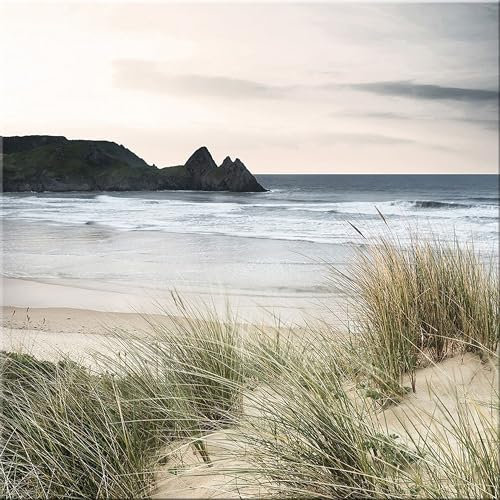 artissimo, Glasbild, 30x30cm, AG2075A, Beach Impression I, Strand und Meer, Bild aus Glas, moderne Wanddekoration aus Glas, Wandbild Wohnzimmer modern