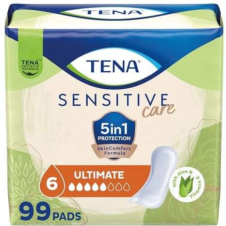 TENA Sensitive Care Ultimate Incontinence Pads for Women, Regular, 99 ct