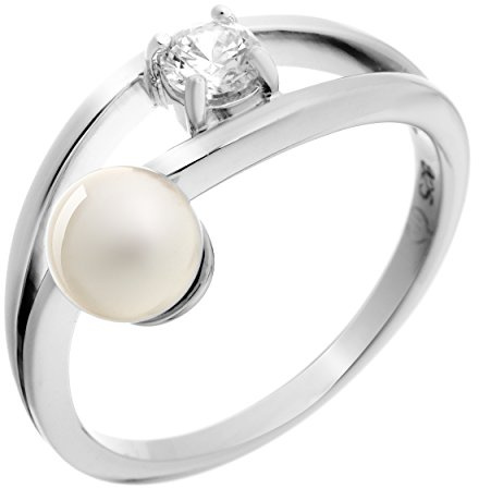 Orphelia Damen-Ring 925 Silber rhodiniert Perle weiß Brillantschliff Zirkonia ZR-7121