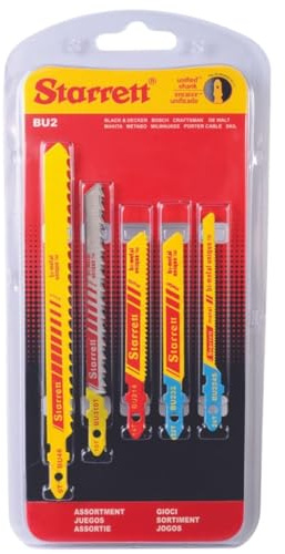 Starrett Multi-Purpose Cutting Jigsaw Blades Kit - 5 Pieces BU2 Unified Shank Bi-Metal Straight Cuts Saw Blade Set for Wood Metal and Plastic - Compatible With Bosch Dewalt Hitachi Festool Milwaukee