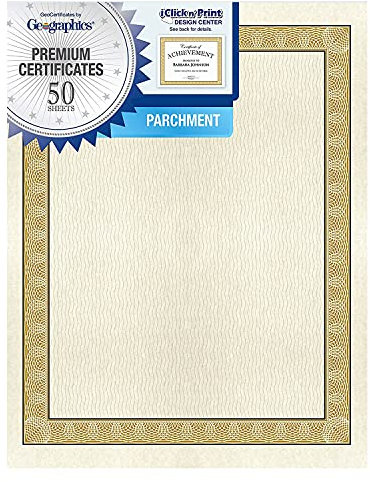 Geographics Parchment Paper Certificates, 8.5 x 11 Inches, Natural Diplomat Border, 50 per Pack (21015)