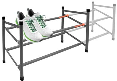 Spetebo Metall Schuhregal grau ausziehbar mit 2 Ablagen - 62-118 cm - Schuhständer mit 2 Etagen für 12 Paar Schuhe - Teleskop Schuhablage Schuh Aufbewahrung Organizer