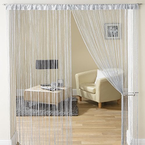 Tyrone Textiles Grey Glam Glitter Sparkle Lurex String Screen Window Door Curtain 90x200cm