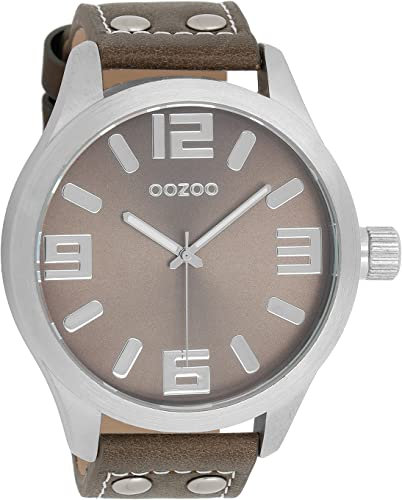 Oozoo C1014 - Herrenuhr, Lederband Taupe, Streifen
