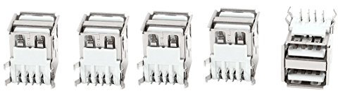 sourcing map 5pcs Double USB A Female Socket 90 Degree 8pin PCB Mount Connector