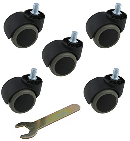 2 Inch Floor Protecting Rubber Office Chair Caster Wheels Twin Wheel fit to metric screws M8 x 13 mm, Chinese standard chairs Threaded Stem Brake Swivel Casters Contains 1 Easy Tools (Black & Gray)