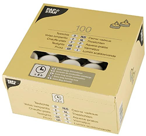 Papstar 4 x 100 Teelichte Ø 38 mm · 23 mm Weiss · mit Langer Brenndauer 8 h (82674)