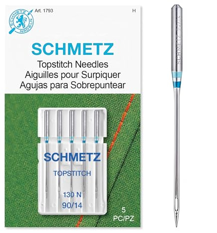 SCHMETZ Topstitch Sewing Machine Needles - Quilting & Topstitching Supplies, Size 90/14, 5-Needle Cards, Pack of 1