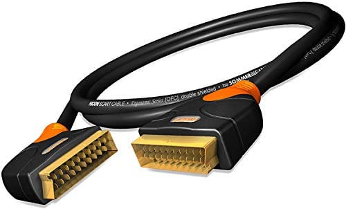 Hicon ergonomic Scart Cable OFC 21 pole angled Plug | HIE-SASC 3,00m Black