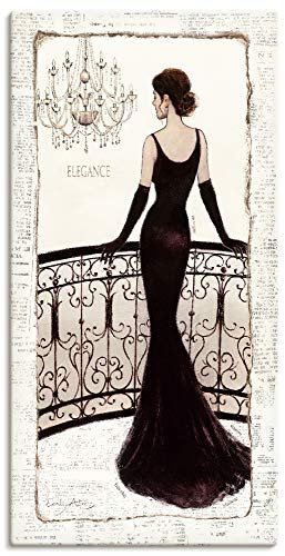 ARTLAND Wanddeko Leinwand Bilder Wandbild 75x150 cm Frau Stil Kleid Beauty Mode Edel Kunst Schwarz Weiß D0XQ