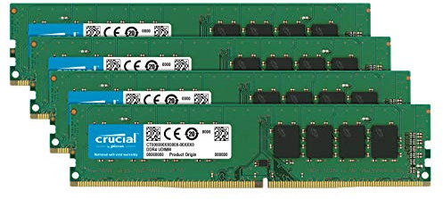Crucial CT4K16G4DFD824A 64 GB Kit di Memoria (16 GB x4), DDR4, 2400 MT/s, PC4-19200, DR x8, DIMM, 288-Pin