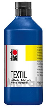 Marabu 17160075052 - Textil Stoffmalfarbe für helle Stoffe, Mittelblau 500 ml, Druckfarbe auf Wasserbasis, waschbeständig bis 60°C, Fixierung durch Bügeln o. Backofen