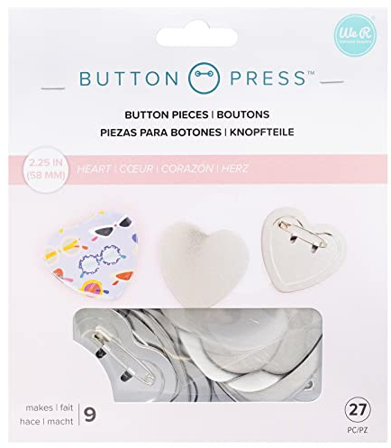 We R Memory Keepers, Knopfdruck-Nachfüllpackung, Herz, Materialien für 9 Herzknöpfe, 58 mm, (27 Stück), Selbstgemachte Knöpfe für Rucksäcke, Geldbörsen, Taschen, Abzeichen und Schlüsselanhänger