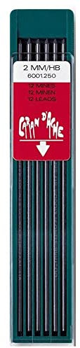 Caran d'Ache Minen Technograph für Minenbleistift Fixpencil, Härtegrad: HB, Durchmesser 2 mm, Etui, 12 Stück, 6001.250, Schwarz