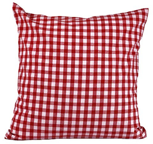 Hans-Textil-Shop Kissenbezug 30x30 Rot Kariert Baumwolle – Kissenhülle Landhaus Karo mit Reißverschluss, Sofakissen, Kopfkissen, Dekokissen
