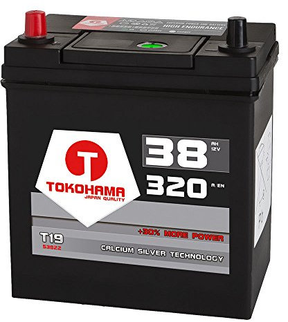Tokohama Asia Japan Autobatterie 12V 38AH 320A/EN + Plus Pol LINKS Dünnpol 53522 35Ah