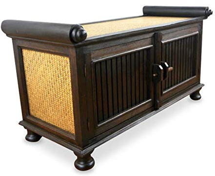 livasia Asiatische Kommode aus Massivholz und Rattan – 95x40x50cm – Handgeschnitztes Sideboard aus Akazienholz, Kommode mit filigranem Design, Nachhaltig & hochwertig aus Thailand