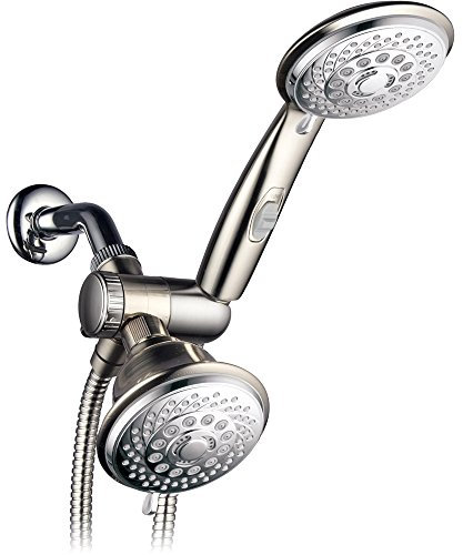 HotelSpa Designer Collection Ultra-Luxury 30-Setting 3-way Rain/Handheld Shower Head Combo by Top Brand Manufacturer - 2-tone Chrome/Brushed Nickel Finish
