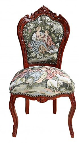 Casa Padrino Barock Esszimmer Stuhl ohne Armlehne Gobelin 'Love Story '/Braun - Antik Stil