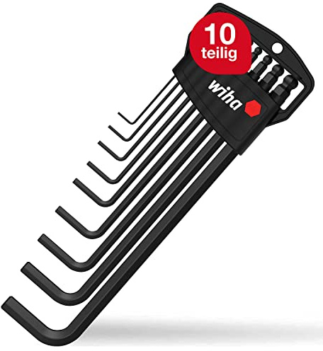 Wiha Stiftschlüssel Set 9-TLG. im Classic Halter I Sechskant-Kugelkopf I 1,5 mm - 10 mm I schwarzoxidiert in Blister I Klein und kompakt (03992)