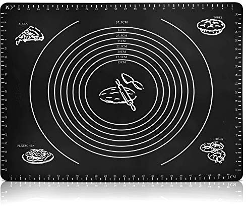 Belmalia Large Dough Mat, Silicone Rolling Mat, Heat Resistant, Baking Mat for Pizza, Fondant, Baking, Kitchen 50x40cm Black