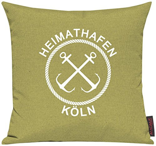 Shirtinstyle Sofakissen Heimathafen Köln, Kissen, Meer, Heimatort, Stadt, Urlaub, Größe 40 x 40cm, Farbe Gruen