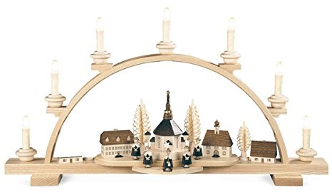 Rudolphs Schatzkiste Lichterbogen Schwibbogen Seiffener Dorf elektrisch beleuchtet (230V 50Hz) (LxBxH):64x13x35cm NEU Lichterbogen Fensterbogen Spitzbogen Erzgebirge Seiffen Weihnachten Licht Holz