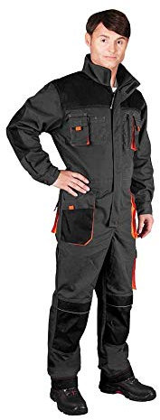 Leber & Hollman Herren Overall LH-FMN-O, 65% Baumwolle, 35% Polyester, 270 g/m2, Hochkragen, 2-Wege-Reißverschluss und Klettverschluss, 14 Taschen, Kniepolstertaschen