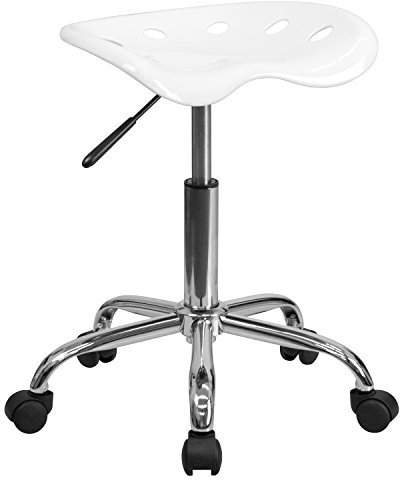 Flash Furniture Arbeitshocker ohne Rückenlehne – Ergonomischer Schreibtischstuhl höhenverstellbar – Bürostuhl mit Traktorsitz für Home Office und Büro – Weiß