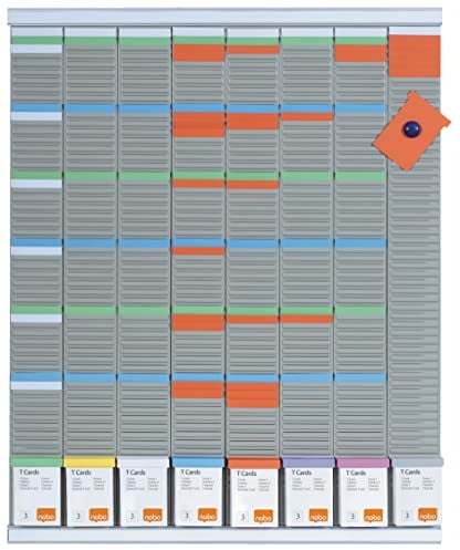Nobo T-Card Weekly Planning Kit, Wall Mount, 8 Columns & 54 Slots, Size 3, Includes T-Cards, Index Column, Printed Labels & Label Holders, 2910800