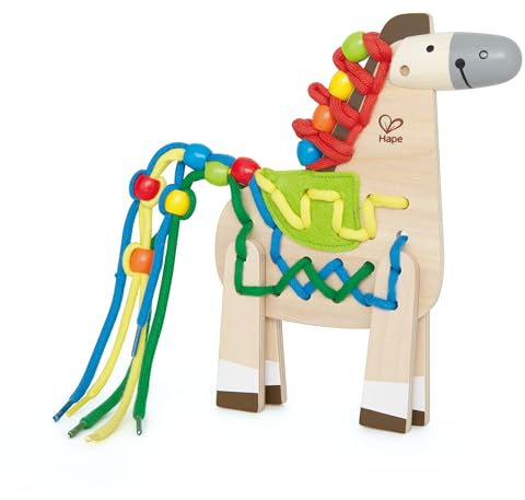 Hape Fädelspiel Pony I Holzspielzeug für Kinder ab 3 Jahren I Zur Föderung der Kreativität und Feinmotorik