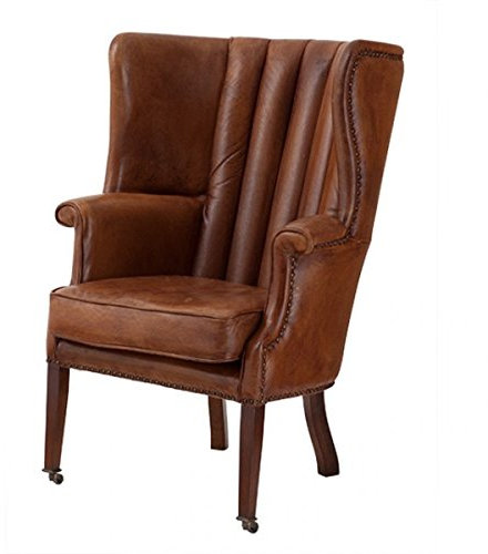 Casa Padrino Luxus Echtleder Ohrensessel Elegance Chesterfield Vintage Braun - Sessel mit echtem Leder