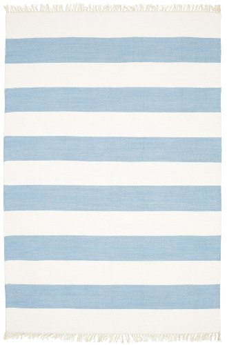 RugVista, Cotton Stripe, Teppich, Kurzflor Teppich, 160 x 230 cm, Rechteckiger, Moderner Kelim Teppich, Wolle, Flur, Schlafzimmer, Küche, Wohnzimmer, Hell Blau, Beige