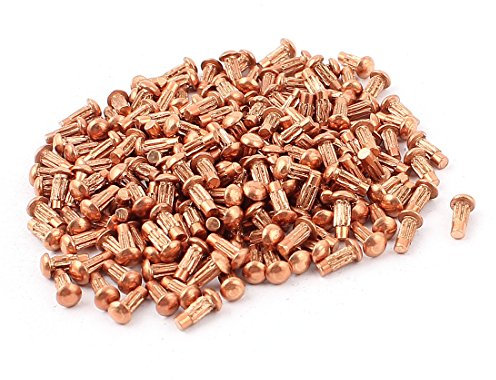 Sourcingmap 200 Pcs 5/64 x 13/64 Copper Round Head Solid Rivets Knurled Shanks