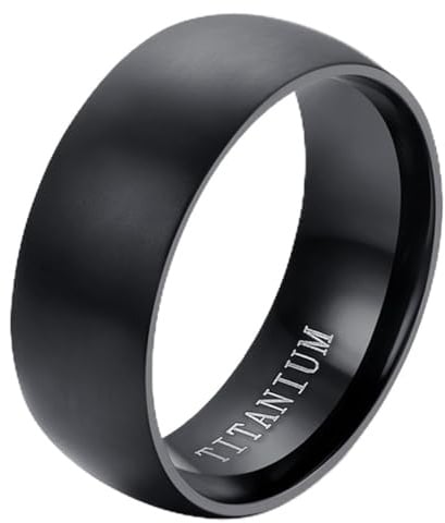 Flongo Herren Ring Breite Männerring Herrenring, 8mm Titan Band Ring Ringe Schwarz Verlobung Engagement Verlobungsringe Hochzeit Herren-Accessoires
