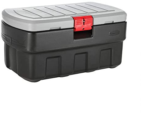 Rubbermaid ActionPacker Abschließbare Aufbewahrungsbox, 35 Gall, grau und schwarz, Outdoor, Industrie, robust